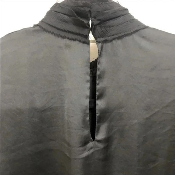 Zara Raw Edge High Neck Black Satin Blouse Size Small - Picture 5 of 7